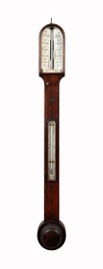 238 · An antique English rosewood mercury stick barometer with arched top by "Wm. SKEATES JEWELLER, BRISTOL", mid 19th century, ​​​​​​​93cm high,