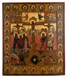 Antique icon of the holy crucifixion, 19th century, 54 x 47cm