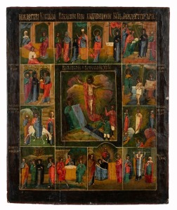 An antique Russian icon of the resurrection, 19th century, ​​​​​​​54 x 44cm&nbsp;