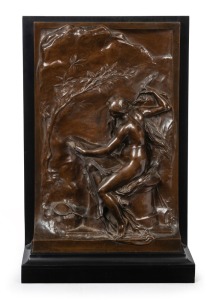 HENRI MICHEL ANTOINE CHAPU (French, 1833-1891) cast bronze sculptural plaque mounted on later ebonized stand, 70 x 45cm overall