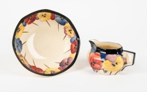 ROYAL DOULTON "Pansy" pattern jug and bowl, factory mark to bases, the bowl 15cm wide