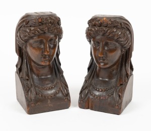 A pair of carved timber figural&nbsp;bookends, 19th century, ​​​​​​​19cm high