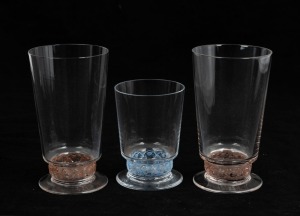 LALIQUE group of three French Art Deco drinking glasses, all acid etched "R.&nbsp;LALIQUE", 11.5cm and 8.5cm high