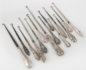 BOOT HOOKS, group of fourteen antique silver handled examples, 19th and early 20th century, the largest 30cm long