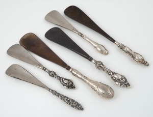 SHOEHORNS, group of six silver handled antique examples, 19th and early 20th century, ​​​​​​​the largest 24cm long