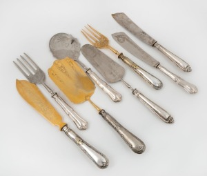 Group of eight assorted Continental silver serving utensils, 19th/20th century, the largest 28cm long