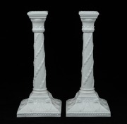 ROYAL WORCESTER pair of English white porcelain candlesticks, 20th century, green factory mark to base, 27cm high