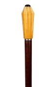 A walking stick with carved ivory handle, silver collar, Australian hardwood shaft and brass ferrule,&nbsp; 90cm high