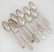 Set of ten antique Russian silver spoons with engraved monogram crests, 19th century, ​​​​​​​17cm long, 330 grams total