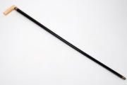 An antique walking stick with carved ivory handle, silver collar with engraved ownership details "PERCY HAGGAS, LEEDS", ebony shaft and brass ferrule, ​​​​​​​86cm high - 2