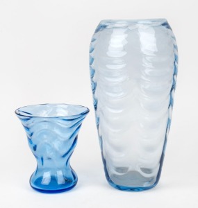 WHITEFRIARS&nbsp;two vintage English blue art glass vases, the larger 34cm high