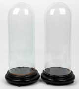 A pair of antique French cylindrical glass domes on ebonized bases, 19th century, 52cm high overall, the&nbsp;domes 45cm high, 17cm diameter
