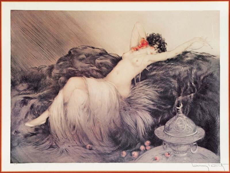 LOUIS ICART (FRANCE, 1888-1950), (reclining nude), lithograph, signed lower right "Louis Icart", 40 x 54cm, 64 x 77cm overall