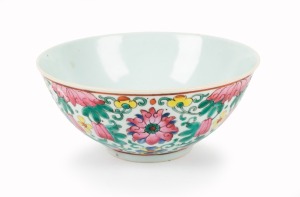 An antique Chinese porcelain bowl with enamel decoration, Qing Dynasty, 19th century, blue mark to base, ​​​​​​​7cm high, 16.5cm diameter