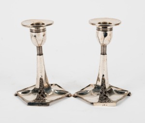 W.M.F. German Art Nouveau pair of silver plated candlesticks, early 20th century, 13cm high