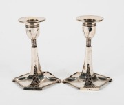 W.M.F. German Art Nouveau pair of silver plated candlesticks, early 20th century, 13cm high