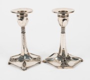 W.M.F. German Art Nouveau pair of silver plated candlesticks, early 20th century, 13cm high - 2