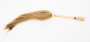 An Egyptian revival antique fly whisk, carved ivory and hair, 19th century, 51cm high