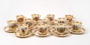 ROYAL DOULTON "BUNNYKINS" group of twelve teacups and saucers, some signed "BARBARA VERNON", the saucers 14cm diameter