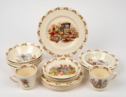 ROYAL DOULTON "BUNNYKINS" porcelain plates, bowls and tea ware, (18 items), some signed "BARBARA VERNON", the largest plate 21cm diameter