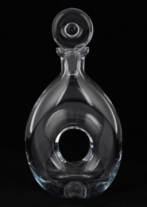 A vintage holed glass decanter with target stopper, circa 1960s, 34cm high