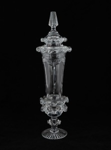 A hand-blown clear glass lidded urn, 19th/20th century, 50cm high