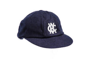 VICTORIA CRICKET CAP, navy blue with embroidered "VCA" monogram on front, player unknown. G/VG condition.