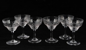A set of six Bohemian glasses engraved with fighting cockerels, early to mid 20th century, 9cm high