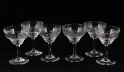 A set of six Bohemian glasses engraved with fighting cockerels, early to mid 20th century, 9cm high