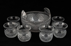Antique Irish crystal bowl with six matching glasses, 19th century, (7 items), the bowl 12cm high