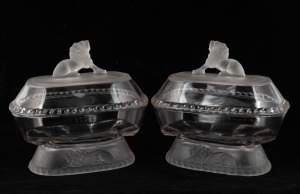 A pair of vintage frosted glass lion tureens, mid 20th century, ​​​​​​​21cm high