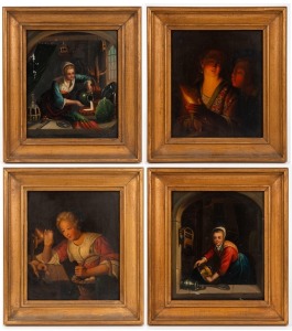 ARTIST UNKNOWN group of four antique Continental oil paintings on tin, most likely Dutch, ​​​​​​​19 x 16cm each, 27 x 24cm each overall