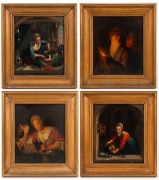 ARTIST UNKNOWN group of four antique Continental oil paintings on tin, most likely Dutch, ​​​​​​​19 x 16cm each, 27 x 24cm each overall