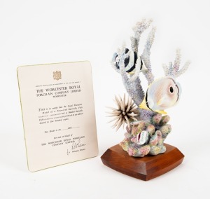 ROYAL WORCESTER "Four-Eyed Butterfly Fish" limited edition English porcelain statue 144/500 with factory issue card certificate, 29cm overall