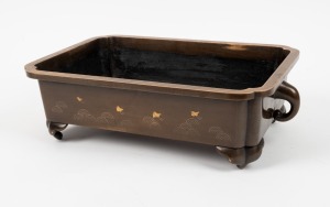 An antique Japanese bronze flower trough, Meiji period, 19th century, ​​​​​​​13cm high, 46cm wide, 29cm deep