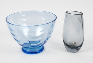 WHITEFRIARS English blue glass bowl, together with an ORREFORS Swedish glass vase, (2 items), 15cm and 18cm high