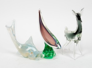 Three Murano glass animal statues, 20th century, ​​​​​​​the largest 24cm high