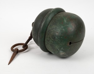 An antique bronze temple bell, ​​​​​​​26cm high not including chain