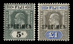 FIJI: 1903 (SG.104s-114s) ½d - £1 Edward VII definitives set complete, all overprinted SPECIMEN, (11) lightly mounted o.g. Cat.£350.