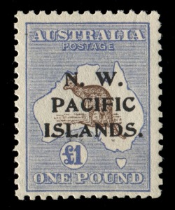 NEW GUINEA - 'N.W./PACIFIC/ISLANDS' Overprints: 1915-16 (SG.99) Kangaroos Third Wmk £1 chocolate & dull blue Type c, fine mint, Cat. £350.