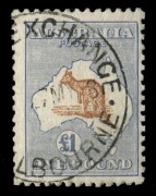 &pound;1 Chestnut & Bright Blue, with Watermark Inverted; FU with May 1918 STOCK EXCHANGE MELBOURNE cds; excellent perfs. Cat.&pound;3500; BW:52Bba - $4750.