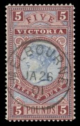VICTORIA: 1886-96 (SG.324) &pound;5 pale blue & maroon, VFU with Jan.1901 cds.