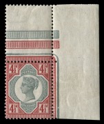 GREAT BRITAIN: 1887-92 (SG.206a, Spec.K34(3)) 4&frac12;d green & deep bright carmine, superb MUH corner example. Cat.&pound;1000+ Provenance: Argyll Etkin&nbsp;Auction - October 2013, Lot 514.