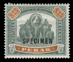 MALAYA: PERAK: 1899 (SG.80s) $25 green & orange, SPECIMEN overprint, o.g. Cat.£450.