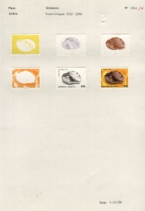 SAMOA: PROOFS: The 1978-80 1s - $5 SHELLS definitive issues: Courvoisier's original colour separations and the completed designs; all imperforate and affixed to their official archival album pages [#1689, 1690] dated 25/5/1978, [#1691] dated 30/8/1978, [#