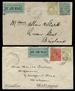 Aerophilately & Flight Covers: THE FIRST QANTAS "BY AIR MAIL" LABELS: Jan. 1923 (Frommer 7d) Qantas black on pale blue-green "BY AIR MAIL" label (with thin lettering) used on a July 1923 cover from Cloncurry to Melbourne; and another example (with thick lettering) used on an October 1923 cover from Cloncurry to Brisbane.blue-green, (2). Ex. Maurice Williams.