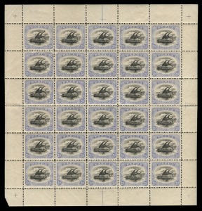 PAPUA: 1907-10 (SG.51a, 51ab) 2½d Black & Pale Ultramarine, Wmk Inverted, complete sheet with "Thin d at left" variety [Pos.17] together with numerous other varieties; mainly MUH, 5 units with tiny gum tones. Cat.£680++.