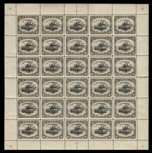 PAPUA: 1907-10 (SG.63) 4d Black & Sepia, sideways wmk, perf.11, complete sheet (30), stamps MUH and fresh. Ideal for plating, with numerous identifiable varieties including SG.63a "deformed d at left" [Pos.18.].