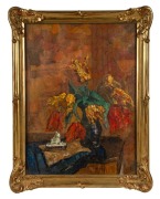 ARTIST UNKNOWN, (still life with flowers), oil on canvas, signed lower right (illegible), 66 x 48cm, 80 x 60cm overall