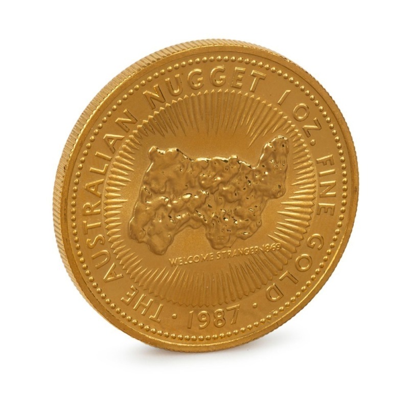 1987 $100 "Welcome Stranger" 1oz gold proof from the Famous Nugget Series.